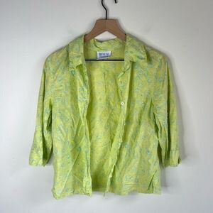 Vintage Fresh Produce Lime Floral cotton Button Down Top size Small